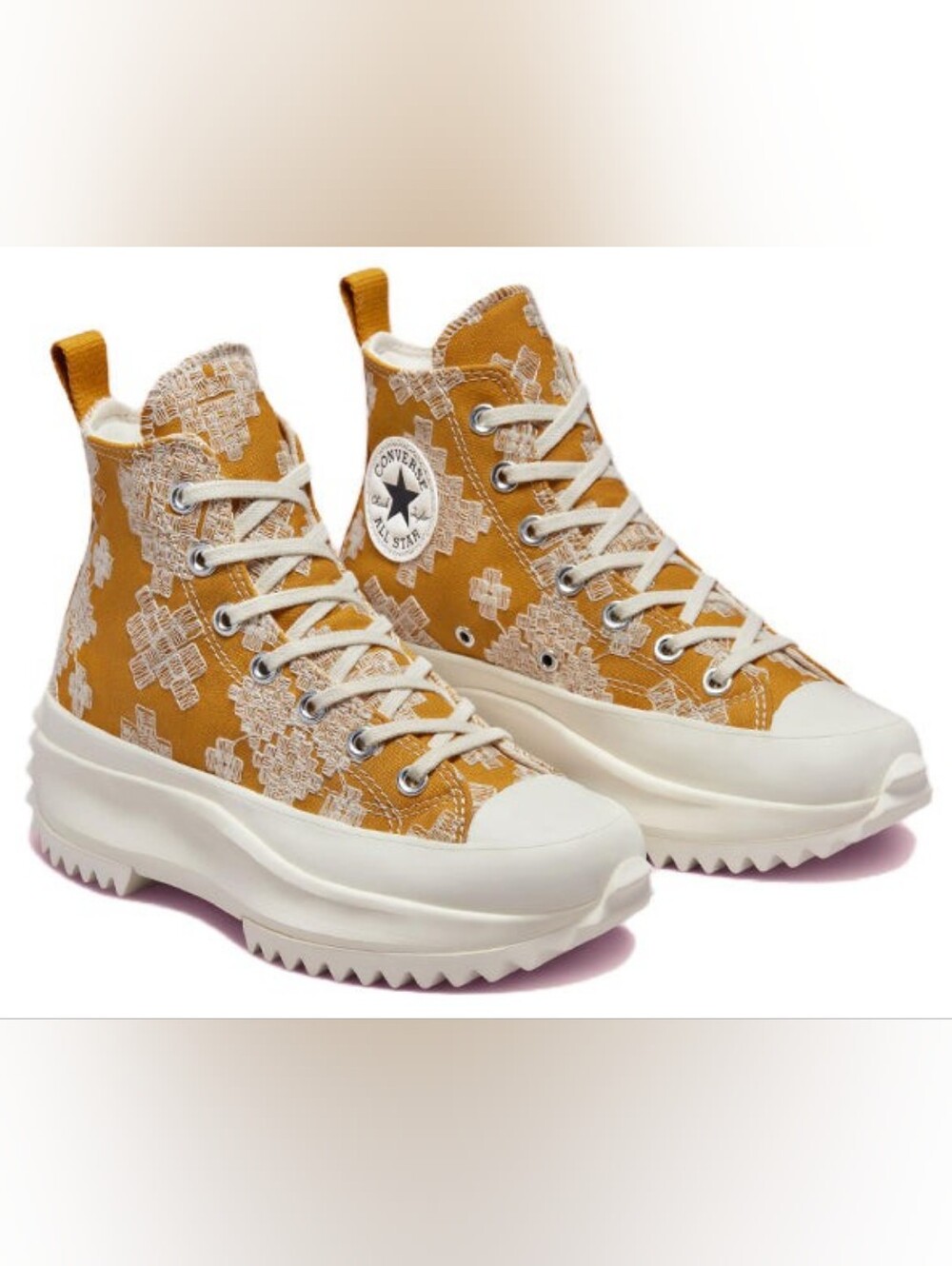 Converse Run Star Hike Platform High Tonal Embroidery Shoe Womens 8 Yellow White